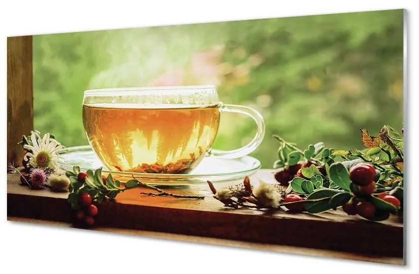 Obraz na skle čaju byliny horúce 125x50 cm