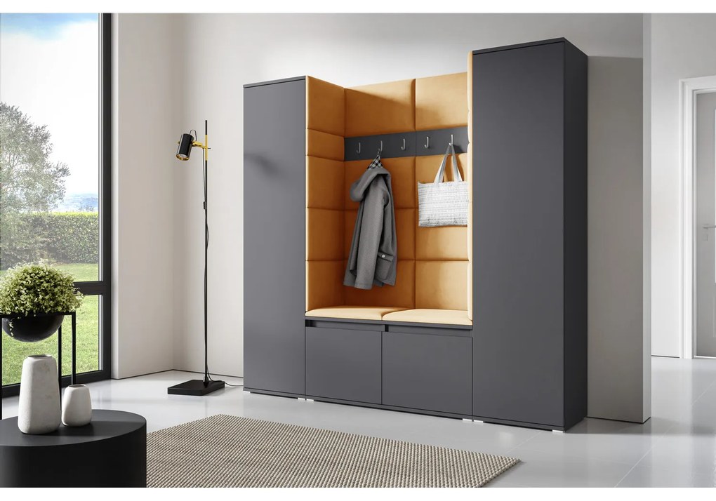 Predsieňová stena AMI 31 Bez zrkadla Grafit Tmavo žltá