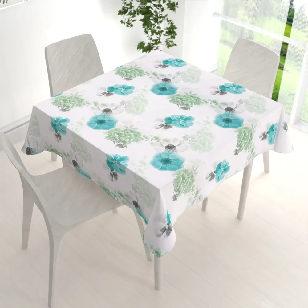 Biante Teflónový štvorcový obrus TF-044 Tyrkysové ruže na bielom 60x60 cm
