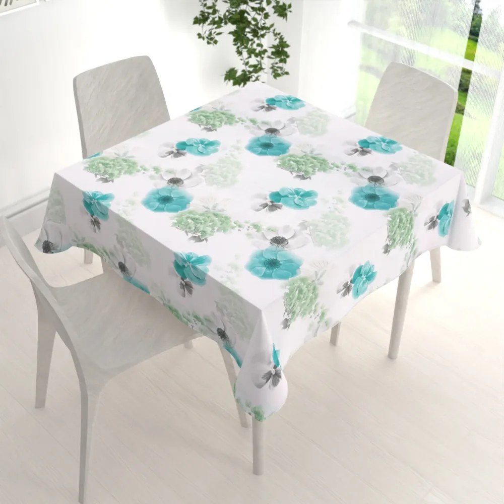 Biante Teflónový štvorcový obrus TF-044 Tyrkysové ruže na bielom 70x70 cm