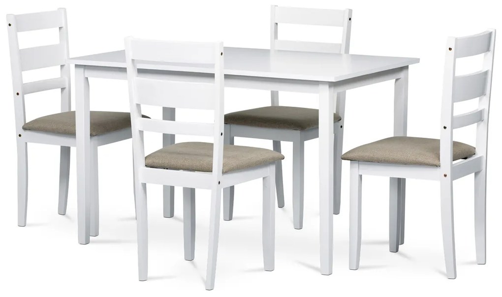 Autronic - Jedálenský set 1+4, stôl 120x75x75 cm, MDF, dyha, masívne nohy, biely mat, sivé látkové sedáky - AUT-6070 WT