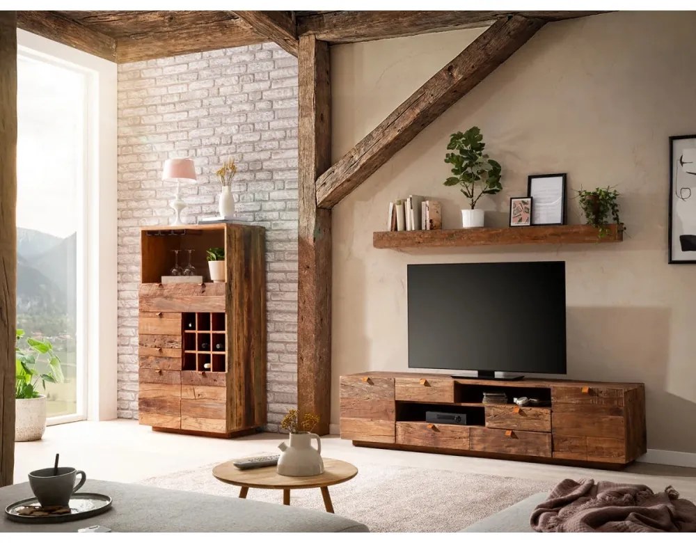 furniture-nabytek.cz - Masívna nástenná polica Oldwood z recyklovaného dreva, lakovaná, hnedá – 160 cm