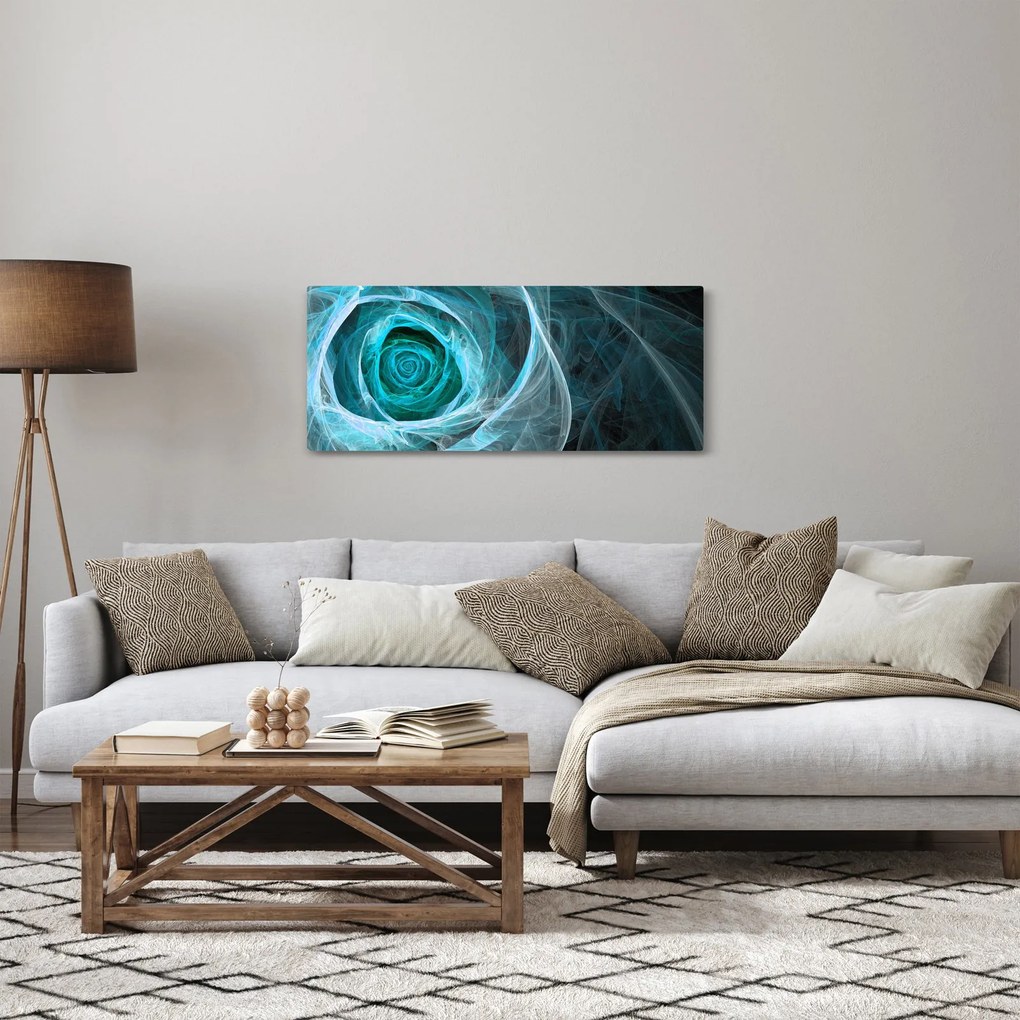 Obraz - Abstraktné ruže modrá s čiernym pozadím (120x50 cm)