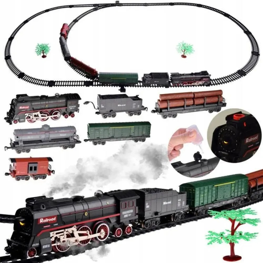 LEAN Toys Parný vlak Rail 620B Svetlá Zvuky Dym 151 cm koľaje
