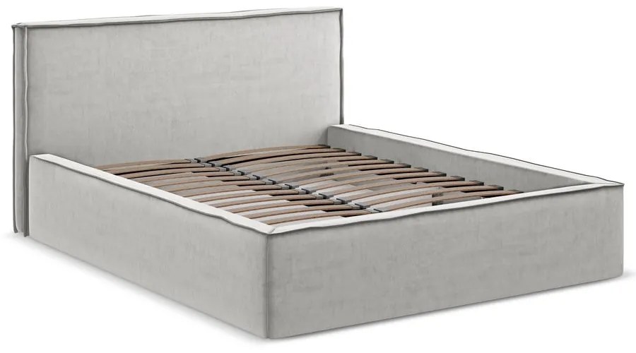 Svetlosivá čalúnená dvojlôžková posteľ s úložným priestorom s roštom 180x200 cm Anani – Makamii