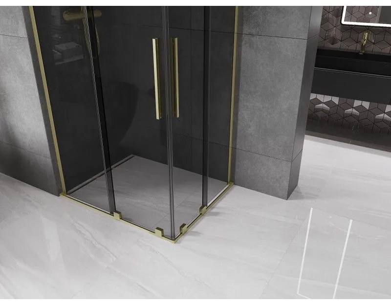 Mexen Velar L Duo, sprchový kút s posuvnými dverami 90 x 80 cm, 8mm šedé sklo, zlatá matná, 871-090-080-02-43-55