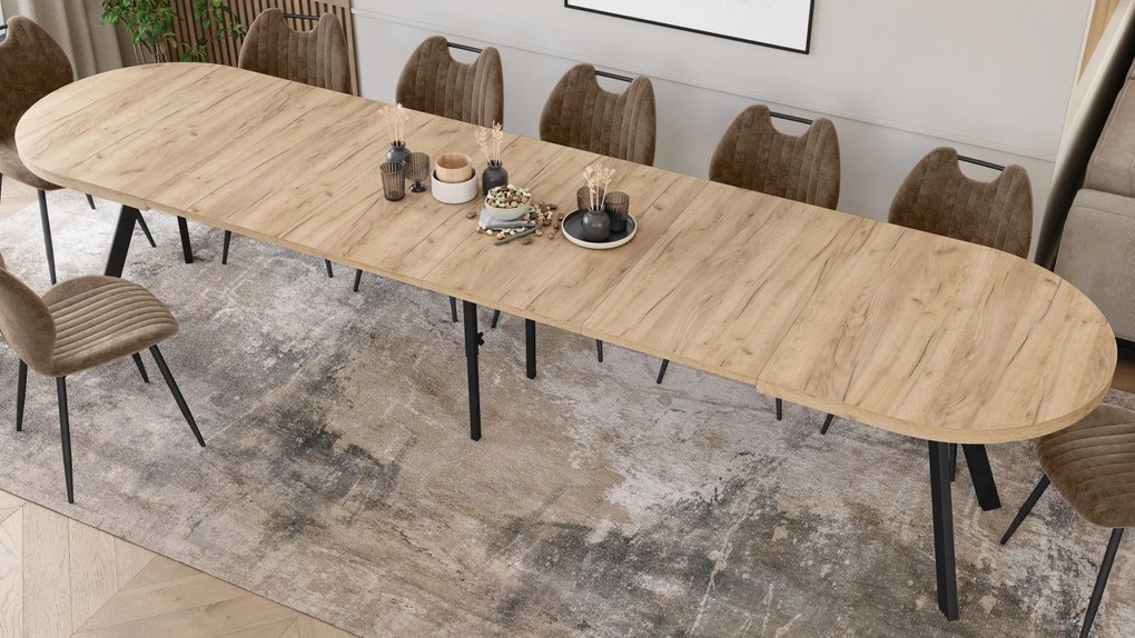 Mazzoni EXPANSO Dub Artisan / čierne nohy - OVÁLNY ROZKLADACÍ STÔL 160-360 cm PRE 16-18 OSÔB
