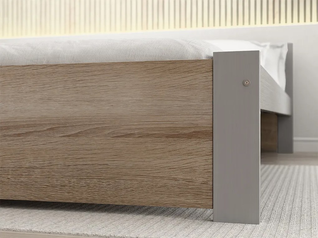Posteľ IKAROS 90 x 200 cm, dub sonoma/sivá Rošt: S latkovým roštom, Matrac: Matrac COCO MAXI 20 cm