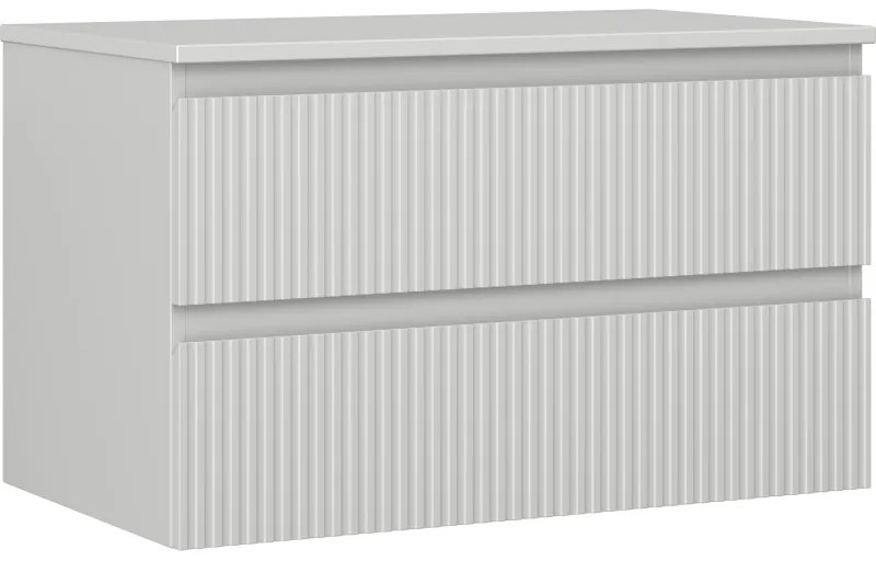 Mexen Rivel, kúpeľňová skrinka 80 cm s pracovnou doskou, 2 zásuvky, drážkovaná, matná sivá, 91A20-08047-2-BFFC62