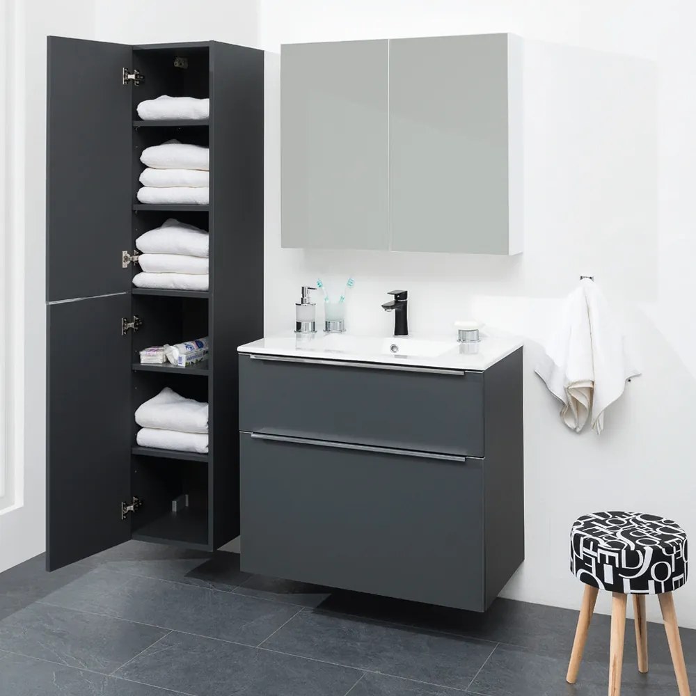 Mereo, Mereo Mailo, kúpeľňová skrinka vysoká 170 cm, chróm madlo, Multidecor, Čierna Supermat, MER-CN594LPCIPM