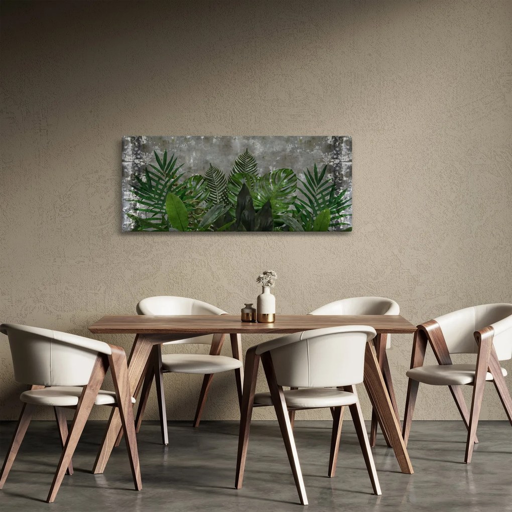 Obraz - Betónový múr s rastlinami (120x50 cm)