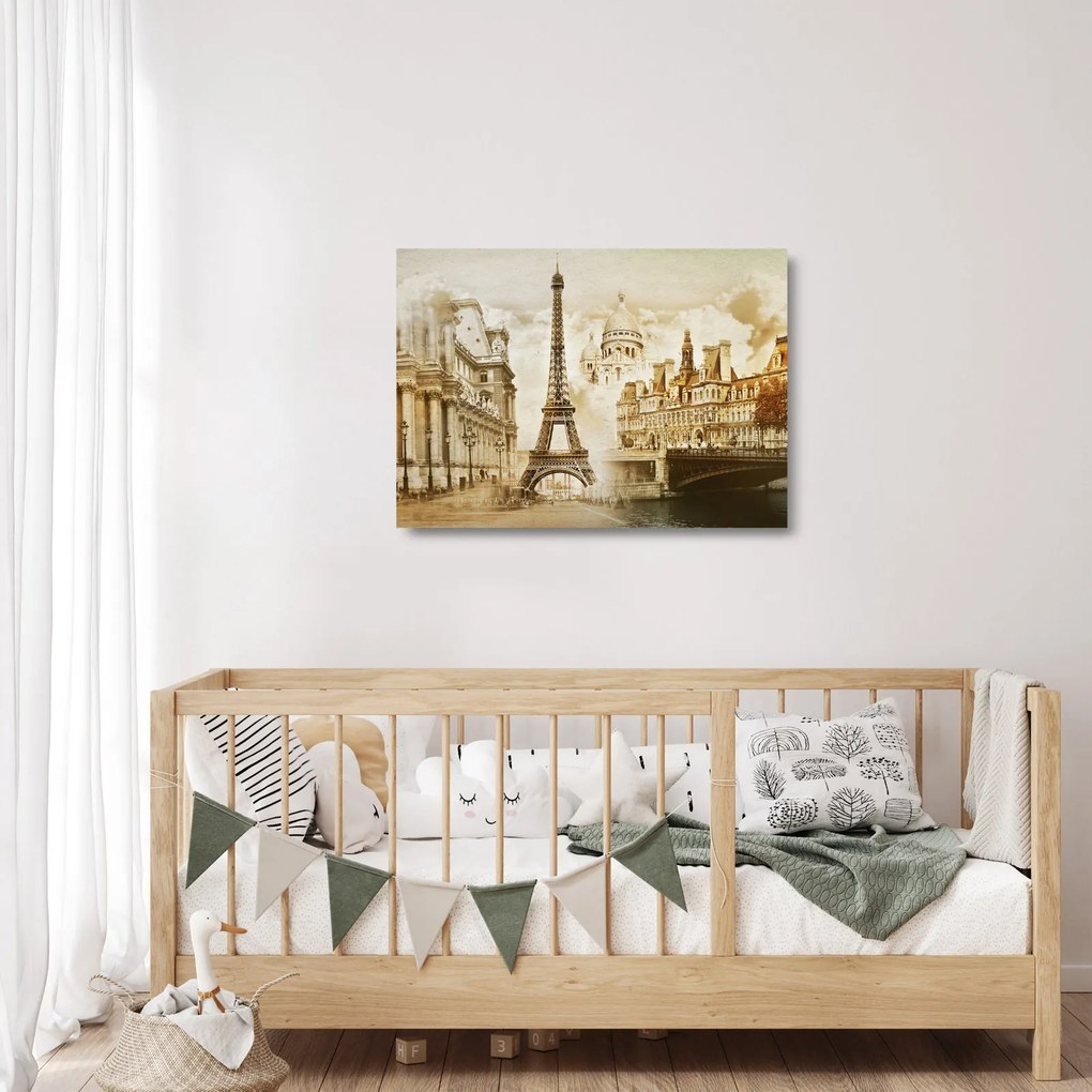 Sklenený obraz - Parížske pamiatky (70x50 cm)