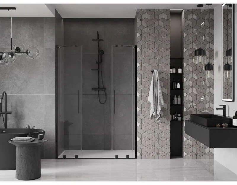 Mexen Velar Duo, posuvné dvere do otvoru 150x200 cm, 8mm číre sklo, čierna matná, 871-150-000-02-70