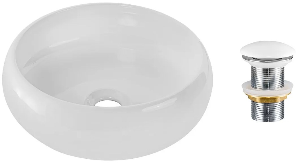 Súprava keramického umývadla na dosku s výpustom WIKI 36 cm biela