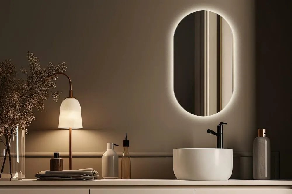 Oválne zrkadlo s led podsvietením 46x80 cm Teplé svetlo (3000K)