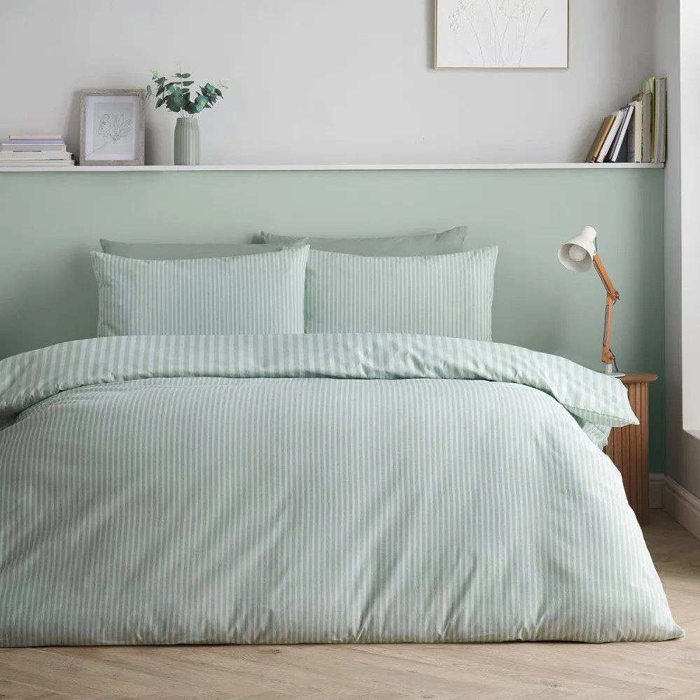 Zelené 3-dielne obliečky na dvojlôžko/predĺžené 230x220 cm Epping Textured Stripe – Catherine Lansfield