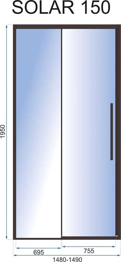 Jednokrídlové posuvné sprchové dvere REA SOLAR 150 cm pre inštaláciu do niky, čierne/transparent - bez vaničky
