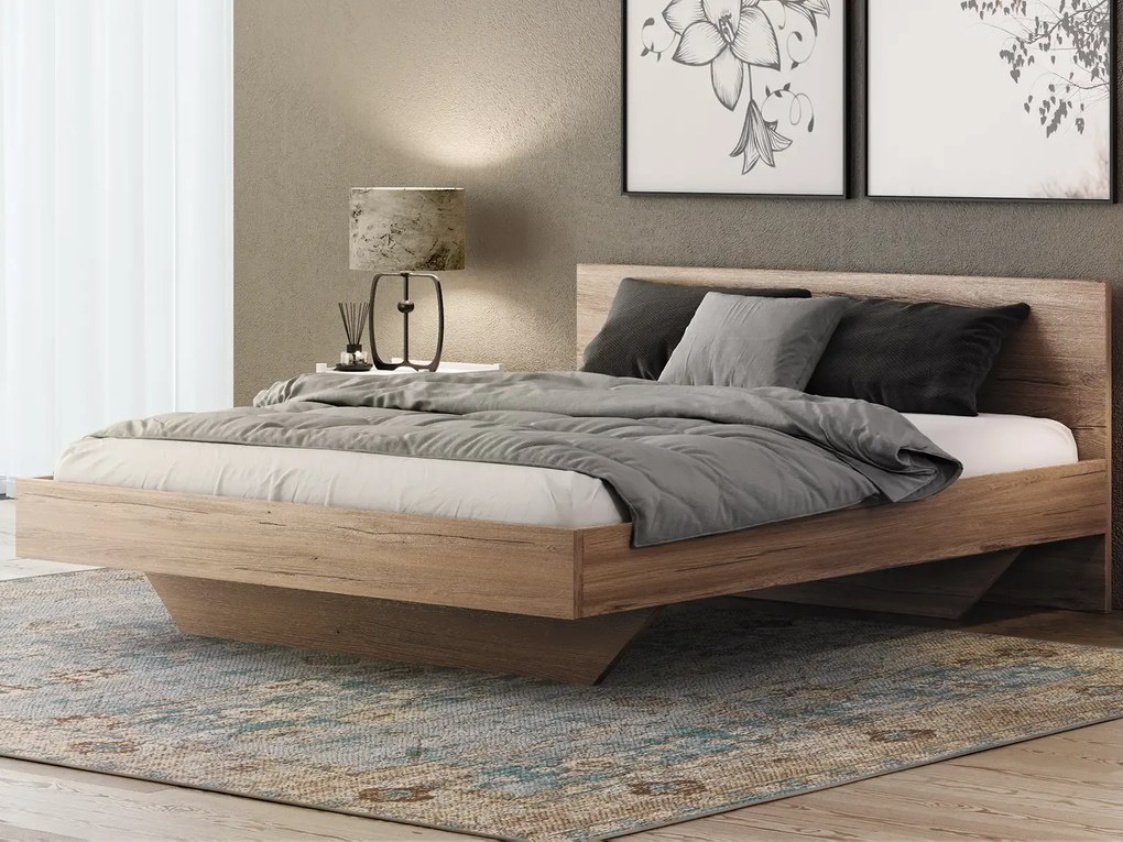 Levitujúca posteľ 140x200 z nábytkovej dosky, dub craft DM2