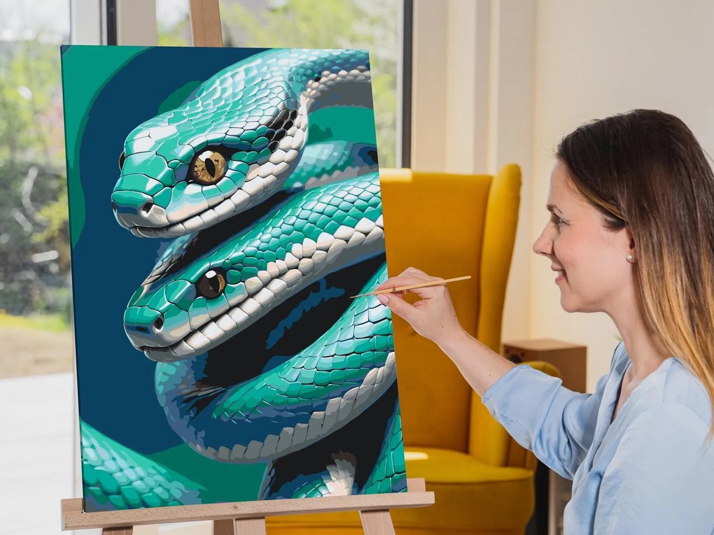 Gario Maľovanie podľa čísel Hady v odtieňoch tmavo tyrkysovej Rozmery: 40 x 60 cm, Rámovanie: S vnútorným rámom