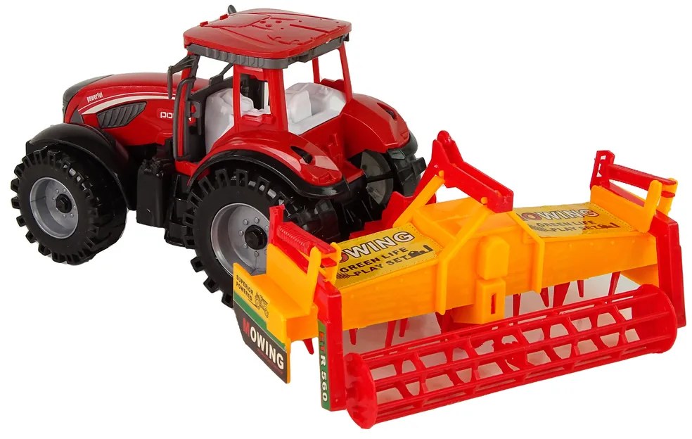 Lean Toys Červený traktor s oranžovým kultivátorom