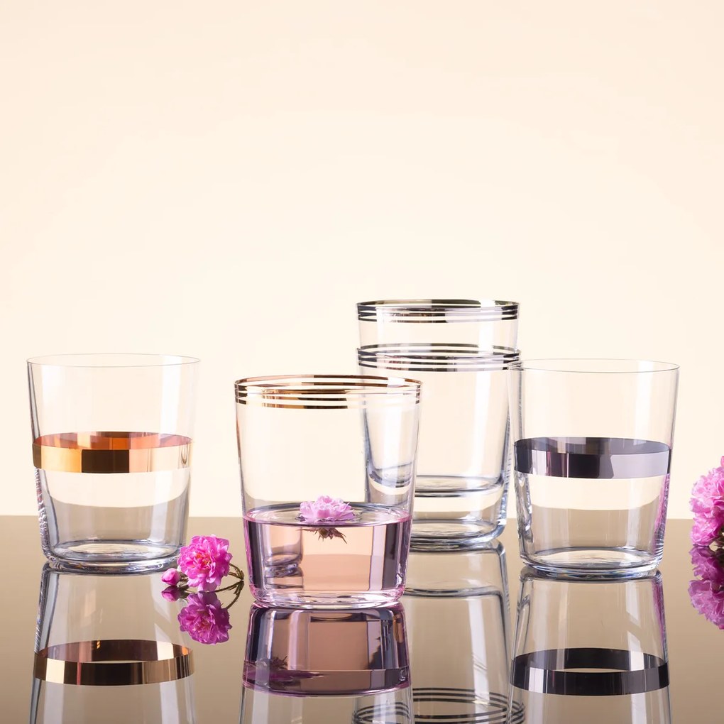 Poháre Tumbler s pruhom v platinovej farbe 440 ml set 6 ks - 21st Century Glas Lunasol META Glass - 322176