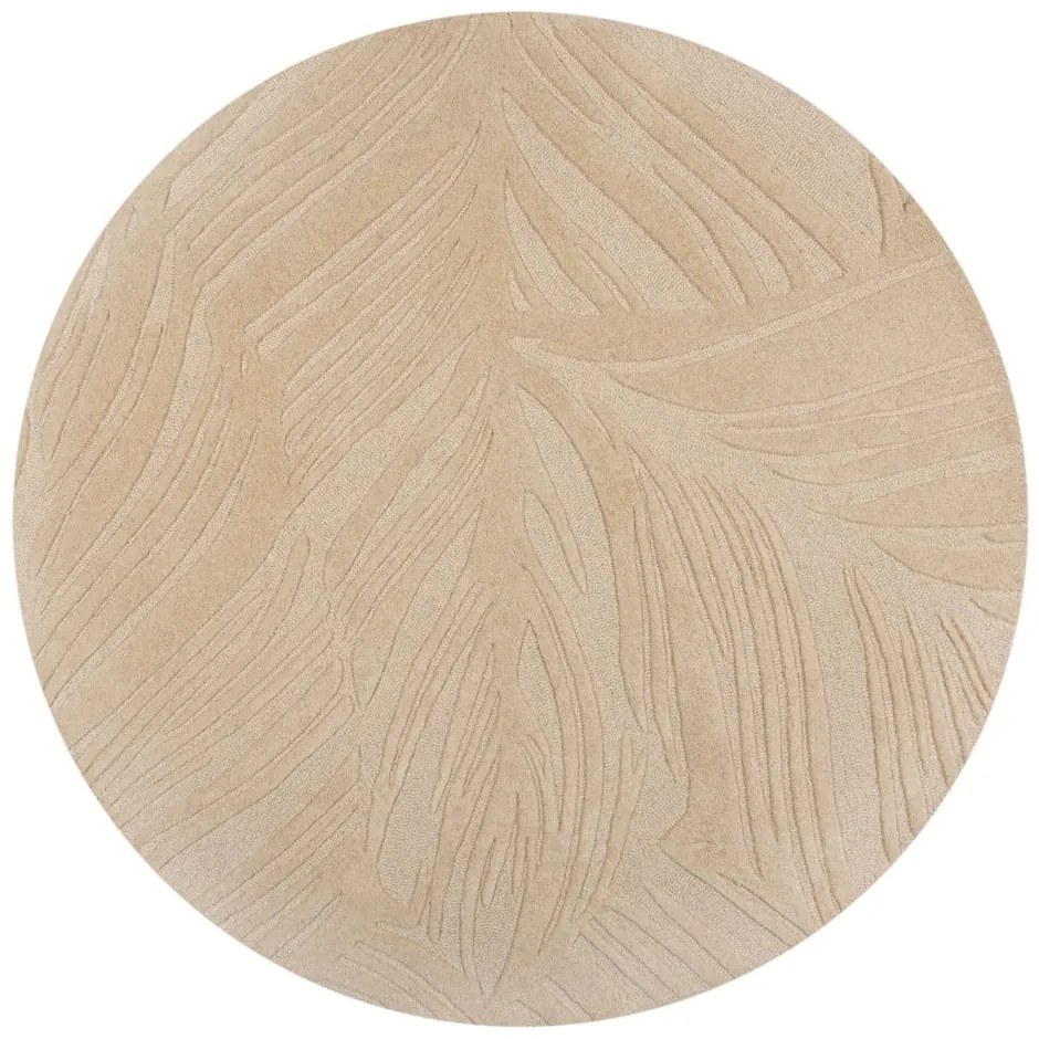 Béžový vlnený okrúhly koberec ø 160 cm Leaf - Flair Rugs