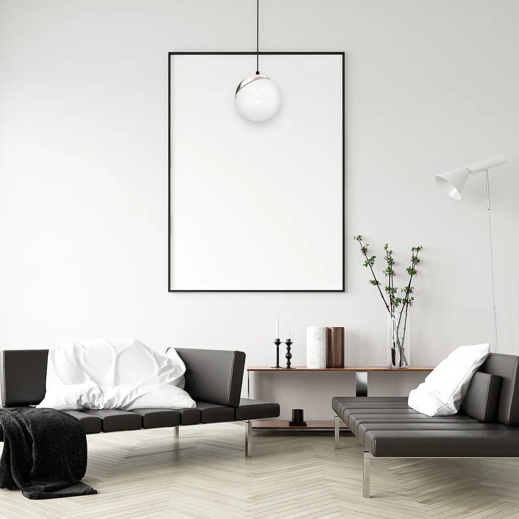 Závesné svietidlo Sfera, 1x biele sklenené tienidlo, b/ch