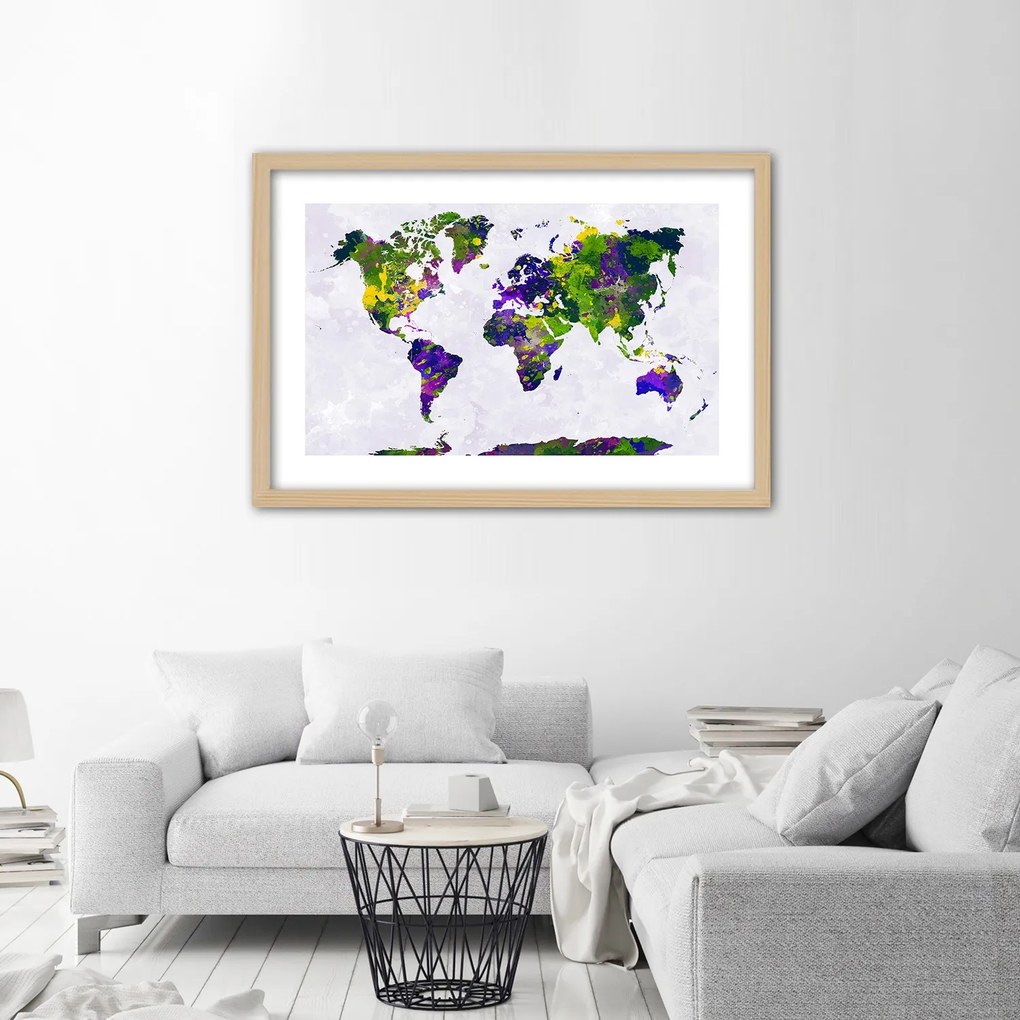 Gario Plagát Maľovaná mapa sveta Farba rámu: Bez rámu, Rozmery: 30 x 20 cm