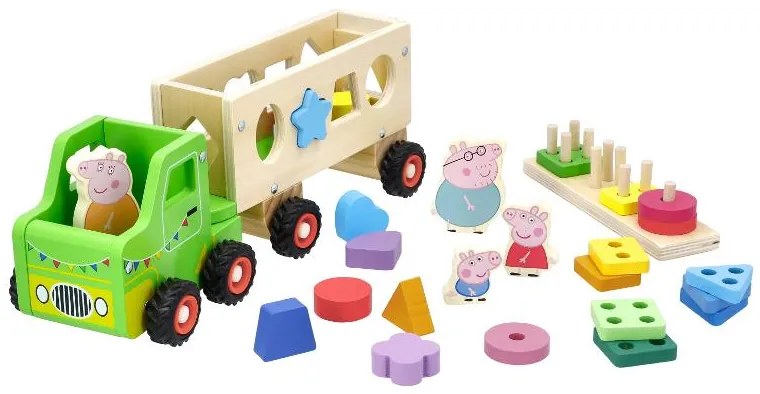 Drevené nákladné auto s prívesom Prasiatko Peppa (auto s drevenými tvarmi) (100395658)