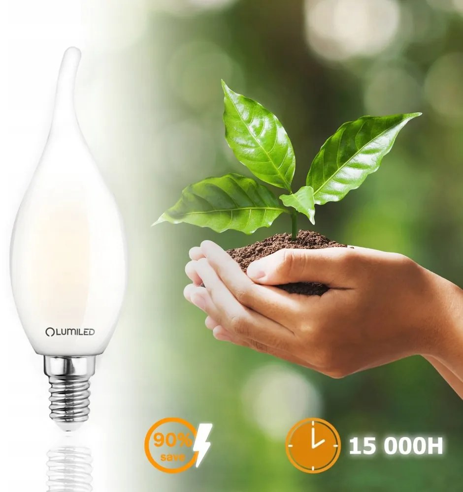 LED žiarovka Flame BA35 E14 7W = 60W 770lm 3000K Teplé 360° vlákno Milk LUMILED