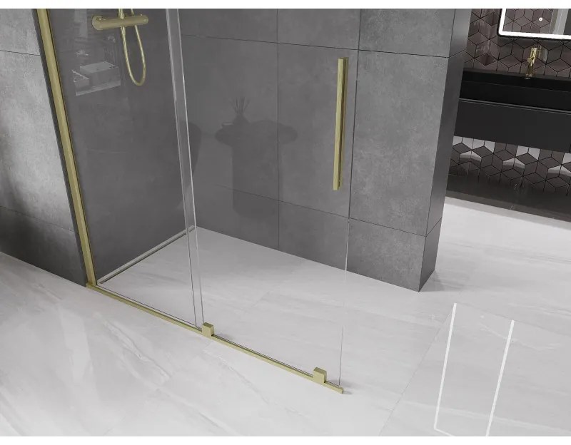Mexen Velar, posuvné dvere do otvoru typ Walk-In 160 cm, 8mm číre sklo, zlatá matná, 871-160-000-03-55