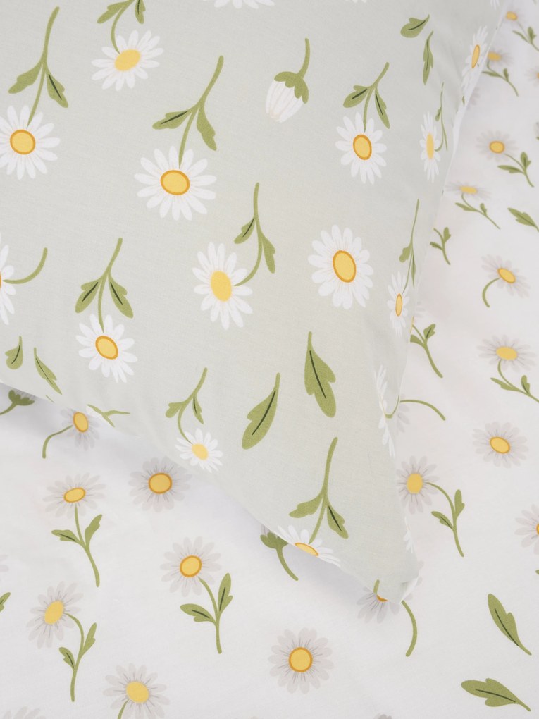 Francúzske bavlnené obliečky Renforcé - Sedmokrásky sivozelené/biele