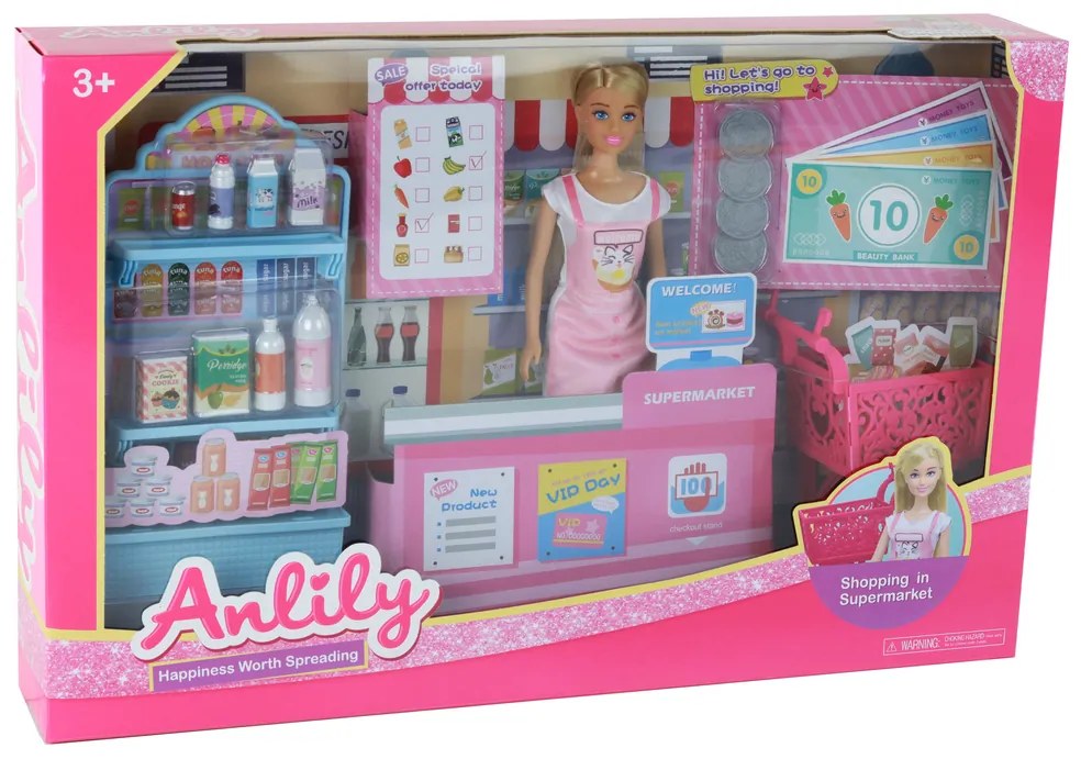 Lean Toys Bábika Anlily – Supermarket s doplnkami