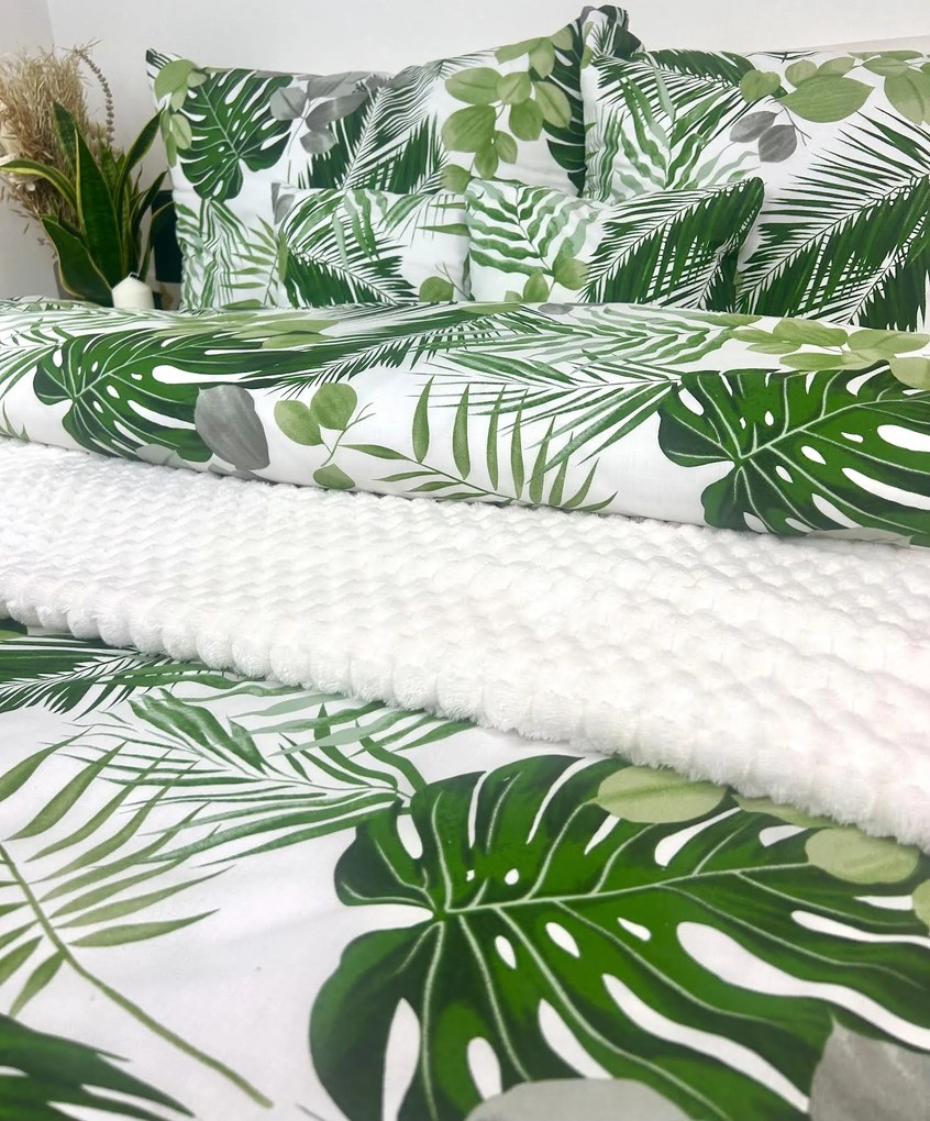 Obliečky Maurícius 140x200 / 70x90 cm – 100% bavlna, tropický vzor s palmami a monsterou, zips