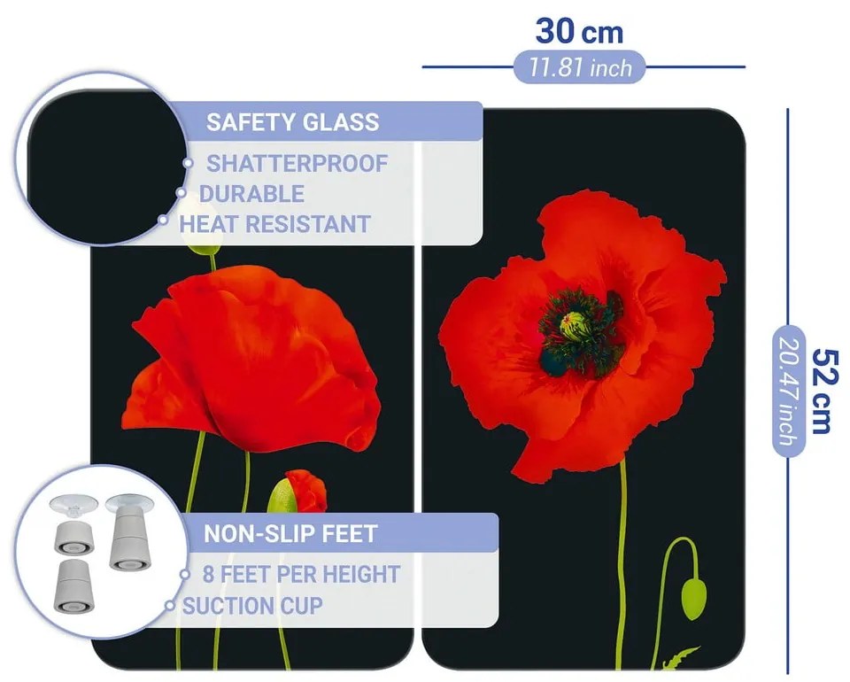 Kryty na sporák v súprave 2 ks z tvrdeného skla 52x30 cm Poppy - Maximex