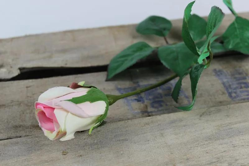 Ružová umelá ruža na stonke s listami 65cm