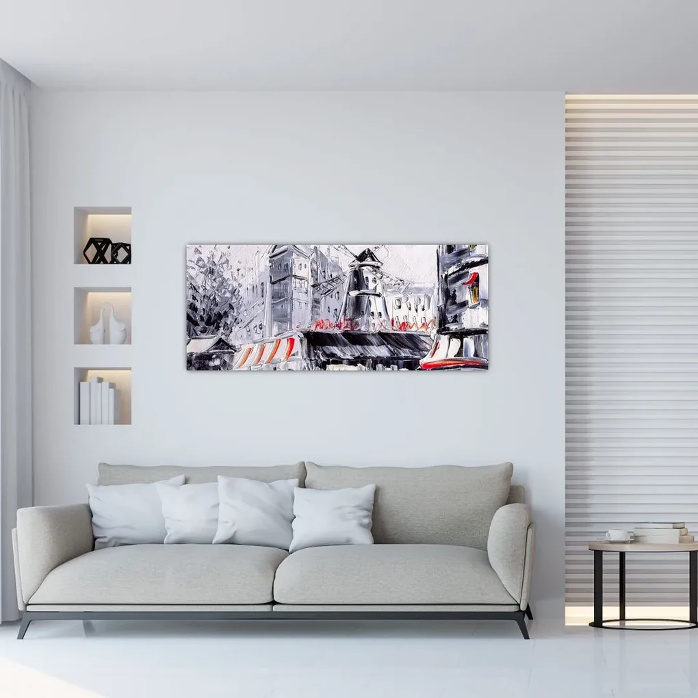 Obraz - Ulica v Paríži, olejomaľba (120x50 cm)