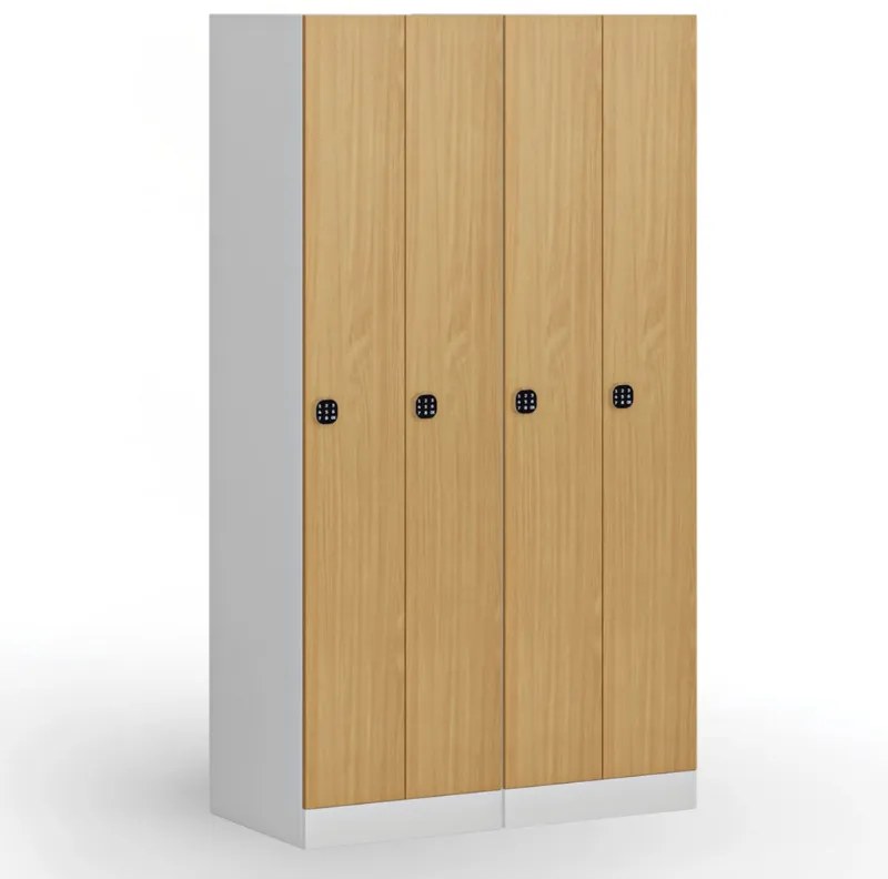 Kovová šatníková skrinka S1 zúžená, 2 oddiely, 1850 x 500 x 500 mm, demont, kódový zámok, laminované dvere, orech