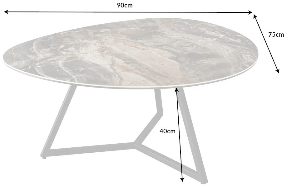 Keramický konferenčný stolík Paquita 90 cm taupe mramor