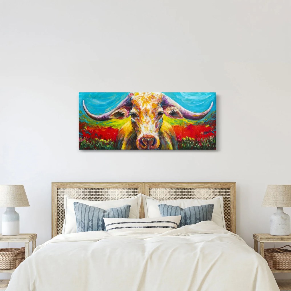 Obraz - Maľovaná krava (120x50 cm)