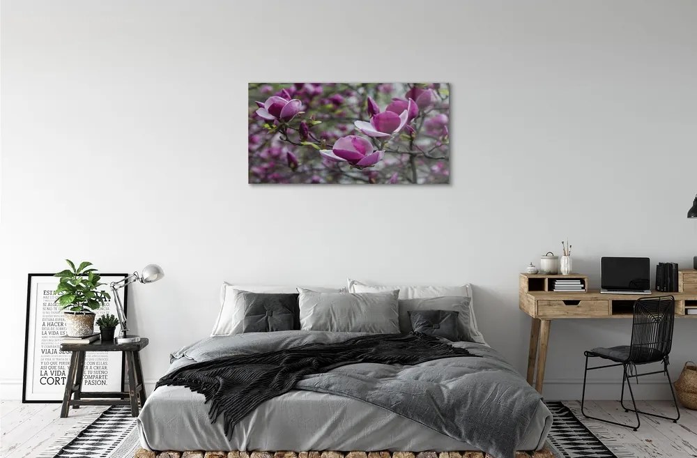 Sklenený obraz fialové magnólia 100x50 cm
