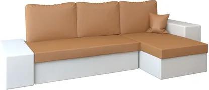 Rohová rozkladacia sedacia súprava z eko-kože LINEA Svetlo hnedá/biela