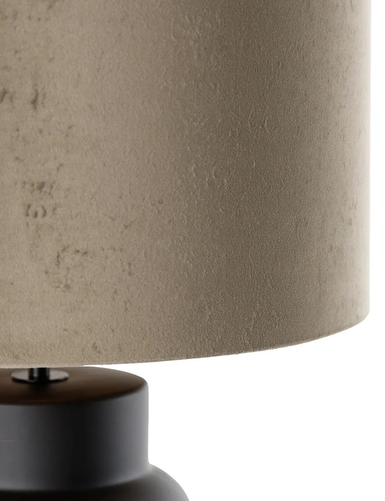 Dizajnová stolová lampa čierna zamatový tienidlo taupe so zlatom 35 cm - Alisia