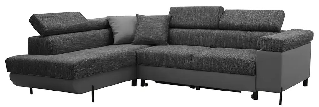 Rohová sedacia súprava s funkciou spania, vlnité pružiny, ADIS, ľavá Sivá/sivá