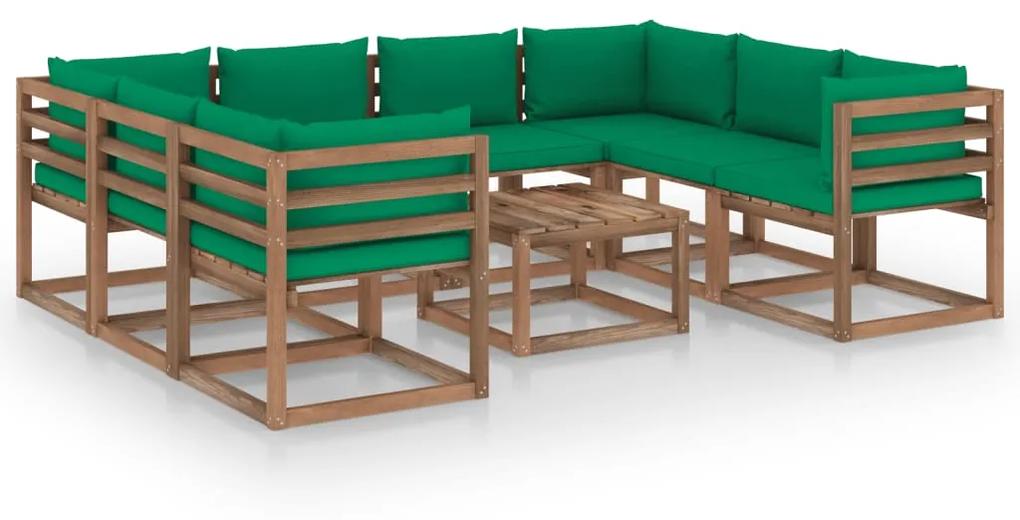 9-dielna záhradná sedacia súprava so zelenými podložkami