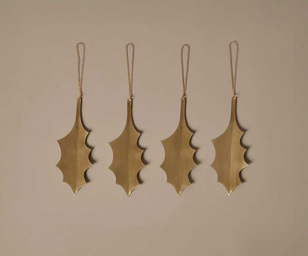 Vianočné ozdoby Holly Leaf, mosadzné, 4 ks