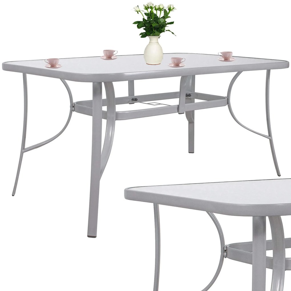 PreHouse Záhradný stôl 150cm: kov + sklo, šedý