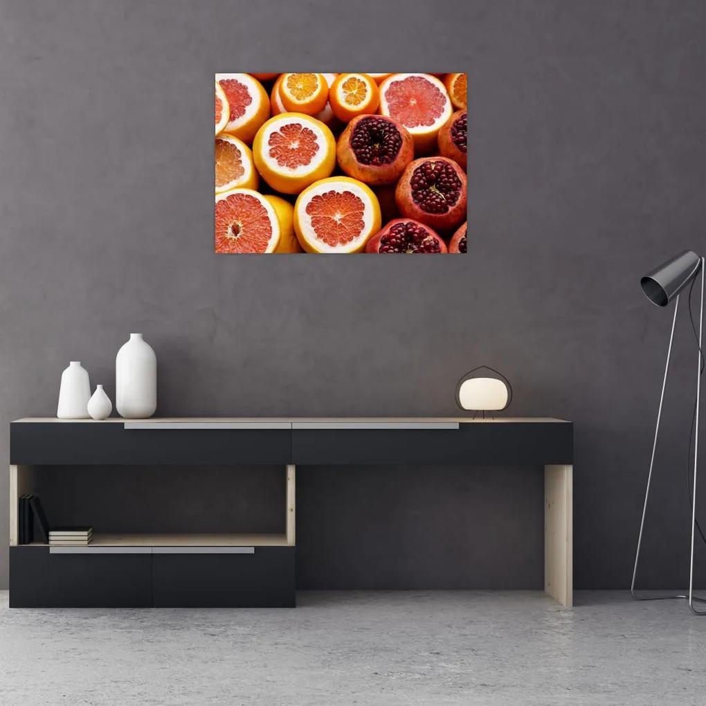 Sklenený obraz pomarančov a granátových jabĺk (70x50 cm)