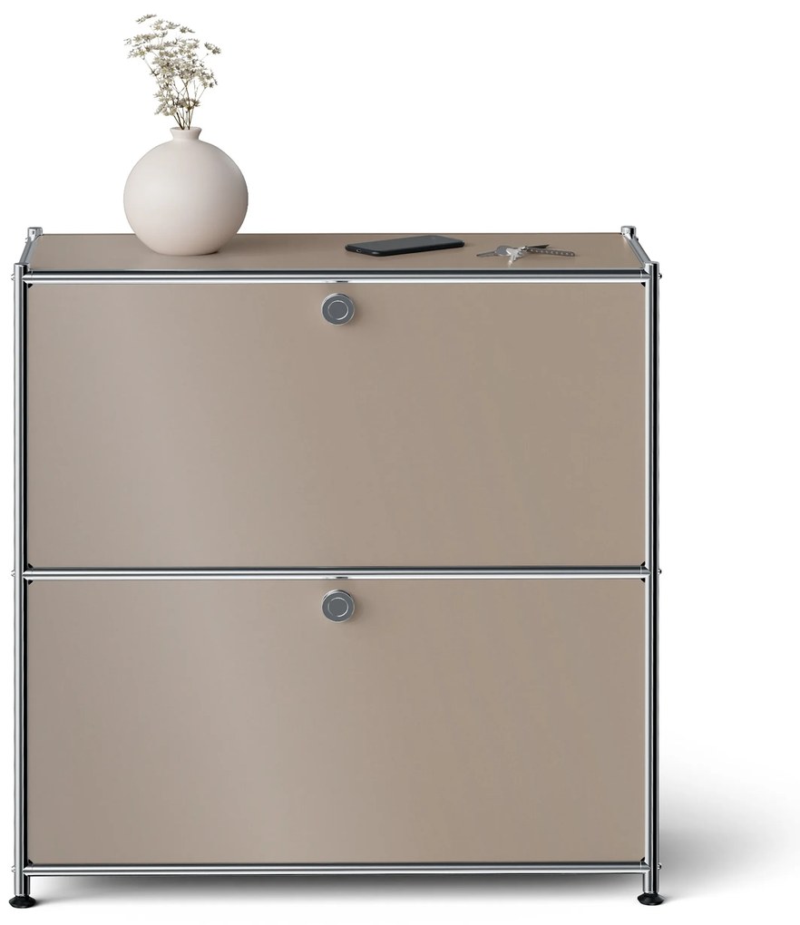 Kovová komoda »CN3 Slim Line« s 2 výklopnými priečinkami, hnedosivá