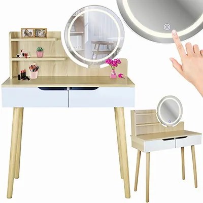 Toaletný stolík SCANDI 2 so zrkadlom a LED osvetlením naturálny / biely